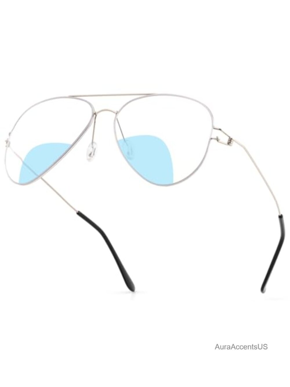 Oversized Aviator Bifocal Reading Glasses Silver Metal Frame Blue Light Blocking